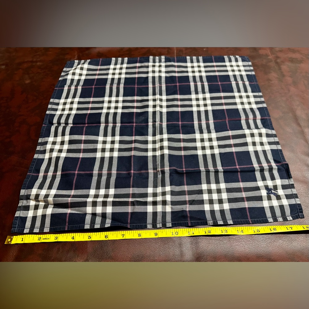 Burberry Navy Plaid Cotton Handkerchief, Classic London Check Pattern Unisex